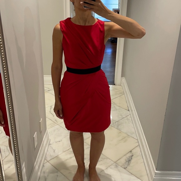 Cynthia Steffe over the knee red draped dress - Picture 1 of 10